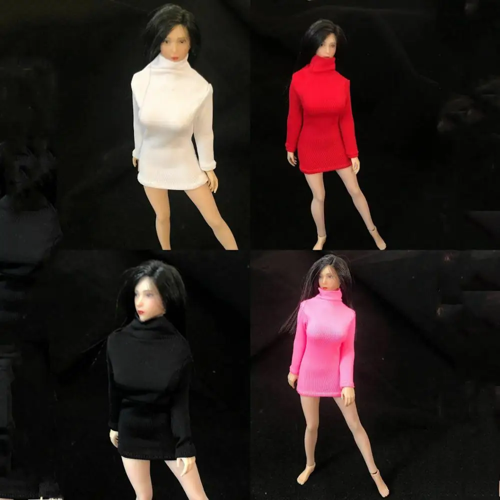 

1/12 Female Long Sleeve High Neck Stretch Dress Bottoming Shirt Fit 12'' Figure with Sock Model for 12'' Action Figure Body