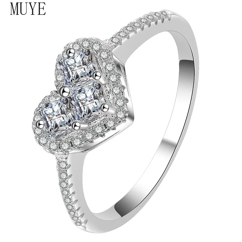 

Muye 925 стерлингового серебра инкрустация, блестящий, цирконий, кольцо с сердечком, для Для женщин Обручение обручальное кольцо ювелирные изд...