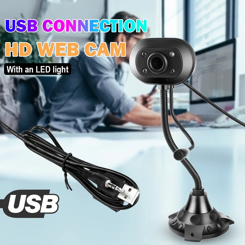 

Веб-камера Hd со светодиодной подсветкой, миниатюрная веб-камера с микрофоном и функцией ночного видения для компьютера, ноутбука Mac, настоль...