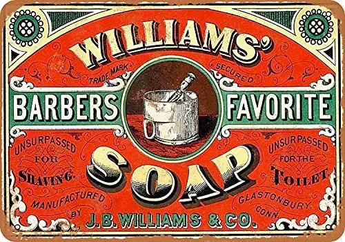 

8 x 12 Tin Metal Sign - Vintage Look 1886 Williams' Barbers Favorite Soap