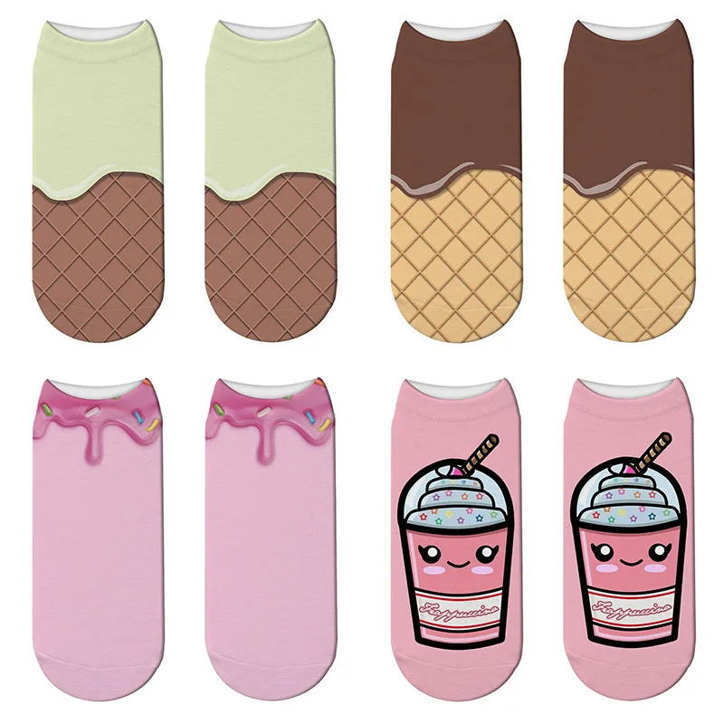 

New Popsicle Pattern 3D Socks Women Kawaii Ice Cream Pink Socks Calcetines Femme Girls Cute Funny Dessert Socks