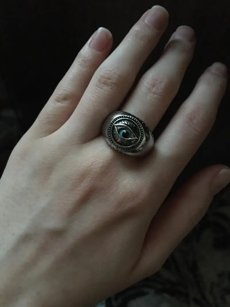 Мужское кольцо на указательный палец в готическом стиле с глазами демона хип-хоп