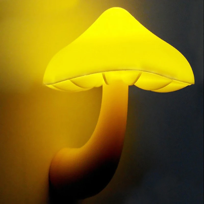 

Led Night Light Mushroom Wall Socket Lamp Eu Us Plug Warm White Light-control Sensor Bedroom Light Home Decoration