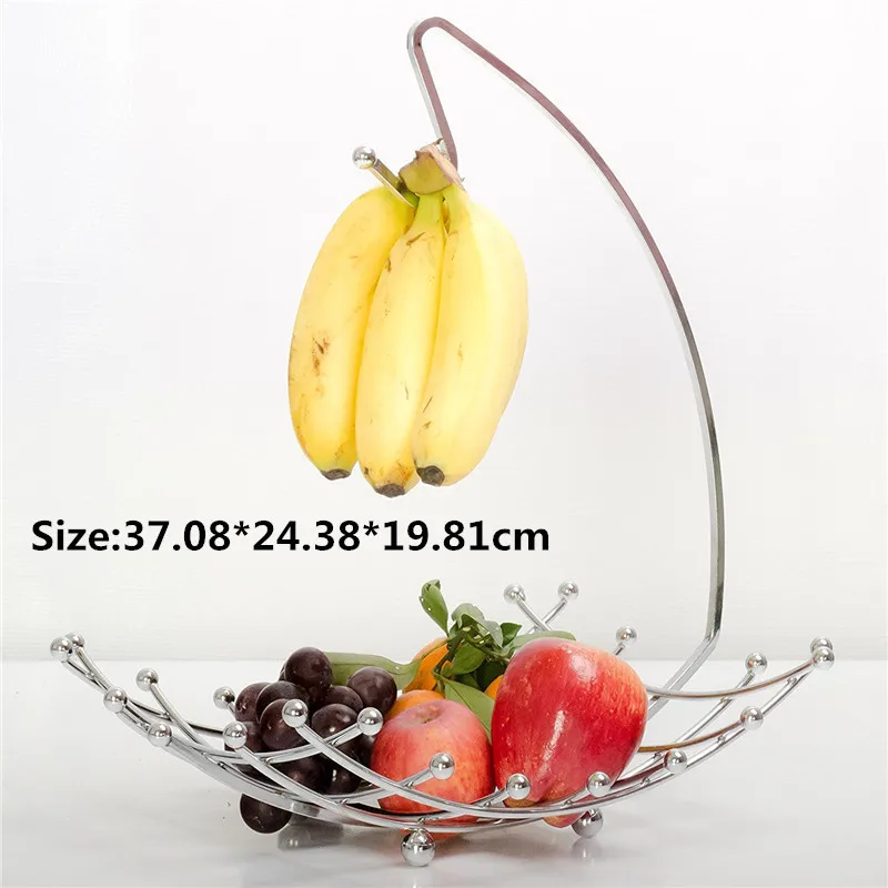 

Metal Fruit Basket Rack Rust-proof Drain Grape Banana Hook Stand Shelf Vegetable Bowl Storage Holder Desk Kitchen Organizer