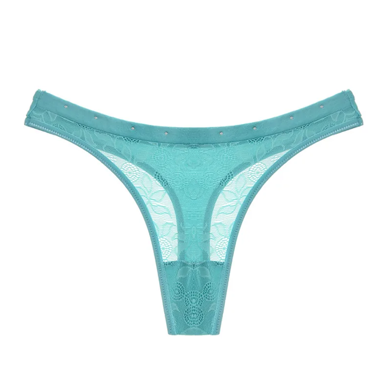 

2021 Flower Embroidery Diamond Sexy Thongs Transparent Underwear Women Low Waist Hollow Out Panties Tempation Seamless Briefs
