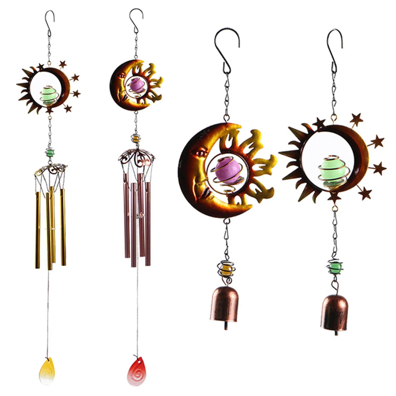 

Sun Moon Wind Chime Metal Luminous Creative Ornaments Garden Balcony Pendant Wind Chimes For Garden Home Hanging Decoration