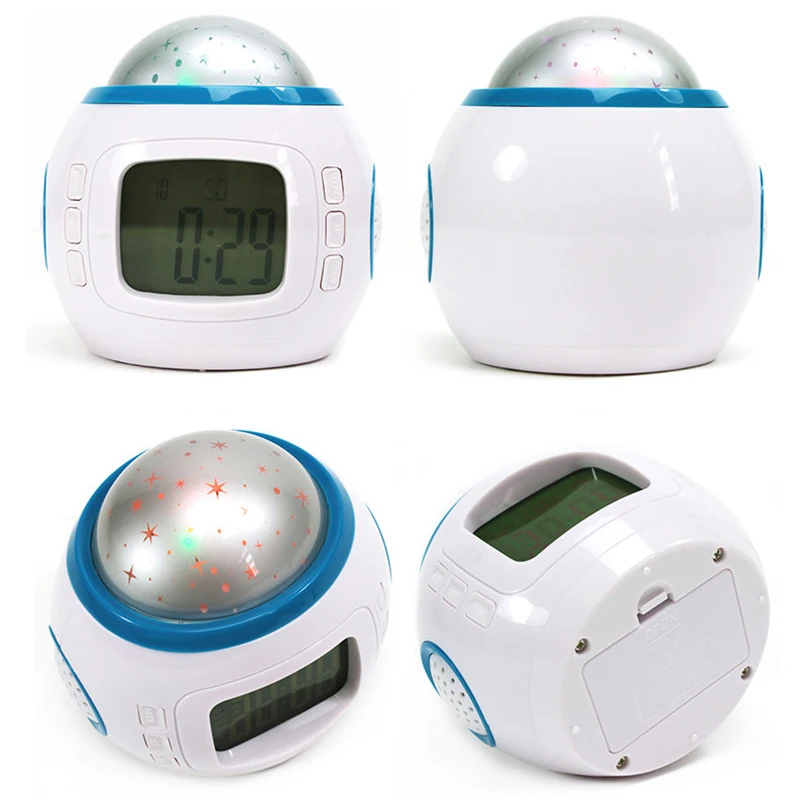 Цифровой будильник с цветными лампами домашний декоративный музыкой проекцией