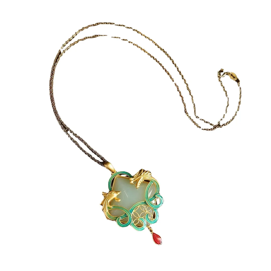 

Женское винтажное ожерелье в этническом китайском стиле, кулон из натурального нефрита, Серебро S925 пробы, золотое украшение