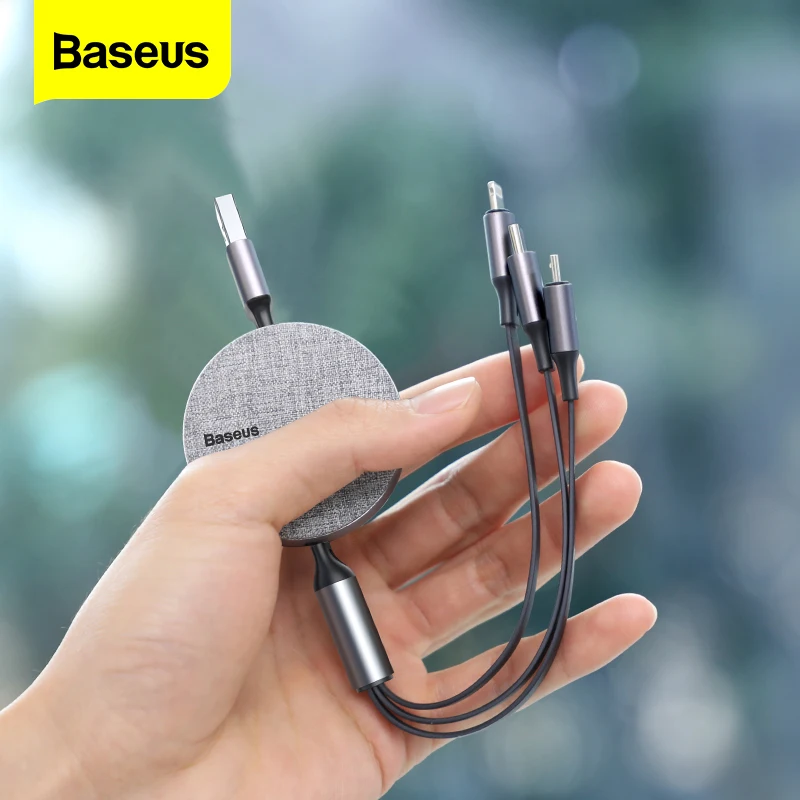 

Baseus 3 in 1 Retractable USB Cable For iPhone Xs Max 3in1 Multi Fast Charging Charger Micro USB Type C Cable For Samsung Xiaomi