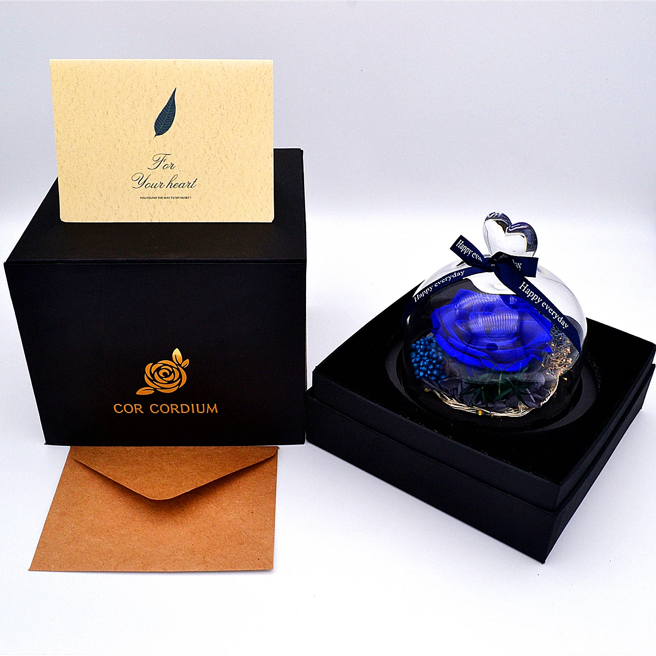 

Festival And Wedding Present Eternal Rose Preserved In Glass Dome Flower CC-001 Blue Enchantress Handmade Gift