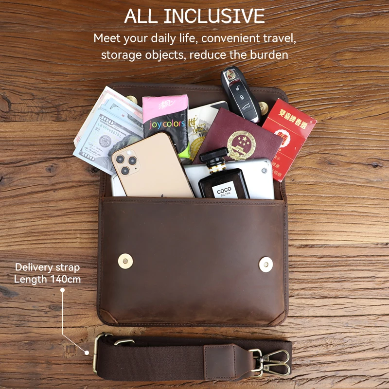 Retro Cowhide Men's Crossbody Bag Chest Bag Genuine Leather Male Shoulder Messenger Bags Casual Sport Sling Packs