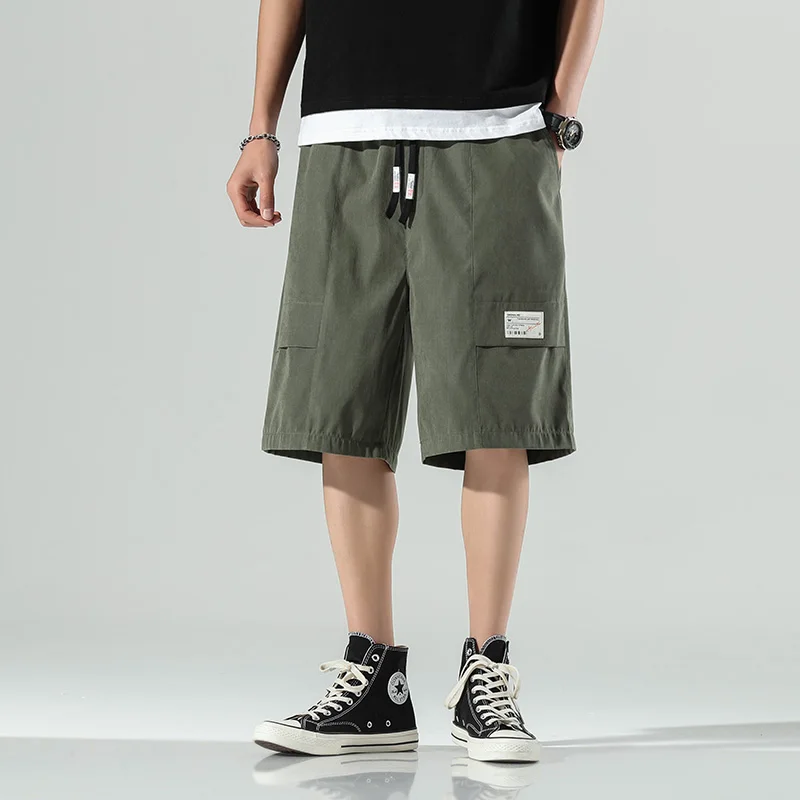 

2021 Summer Mens Cargo Shorts Male Casual Board Thin Plus Size Long Bermuda Pocket Drawstring Streetwear Boys Board Shorts Z040