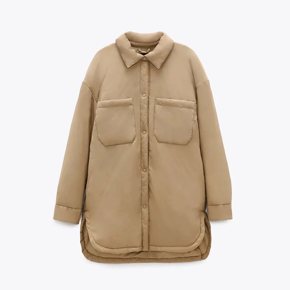 

Winter Fashion New Arrival Turn Down Collar Long Sleeve Shirt Coats Black Green Women Parkas With Pockets Mujer Solid Jackets