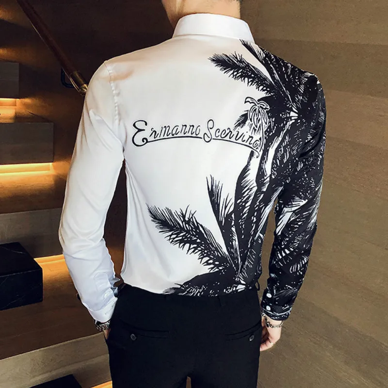 Рубашка мужская приталенная с длинным рукавом модная повседневная Уличная