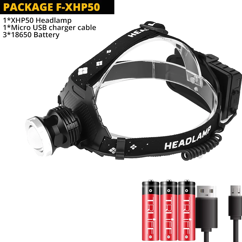 Option F Самый мощный XHP70.2 USB Перезаряжаемый светодиодный налобный фонарь очень яркий фонарь XHP50 Охота Велоспорт Lanterna Водонепроницаемый использование 3x18650 - Испускаемый цвет: Option F