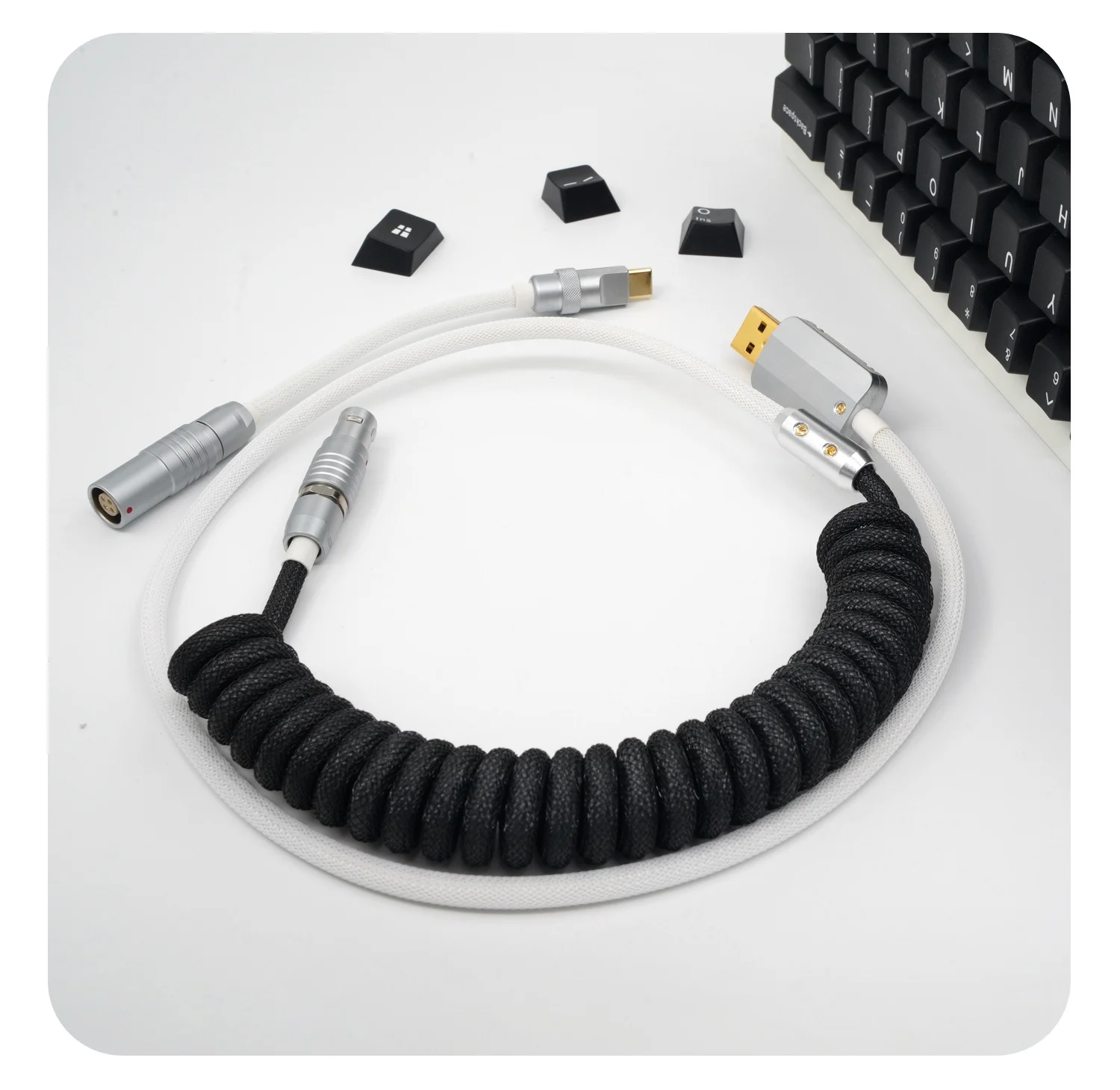 geekcable handmade customized mechanical keyboard data cable for gmk theme sp keycap line black and white colorway free global shipping