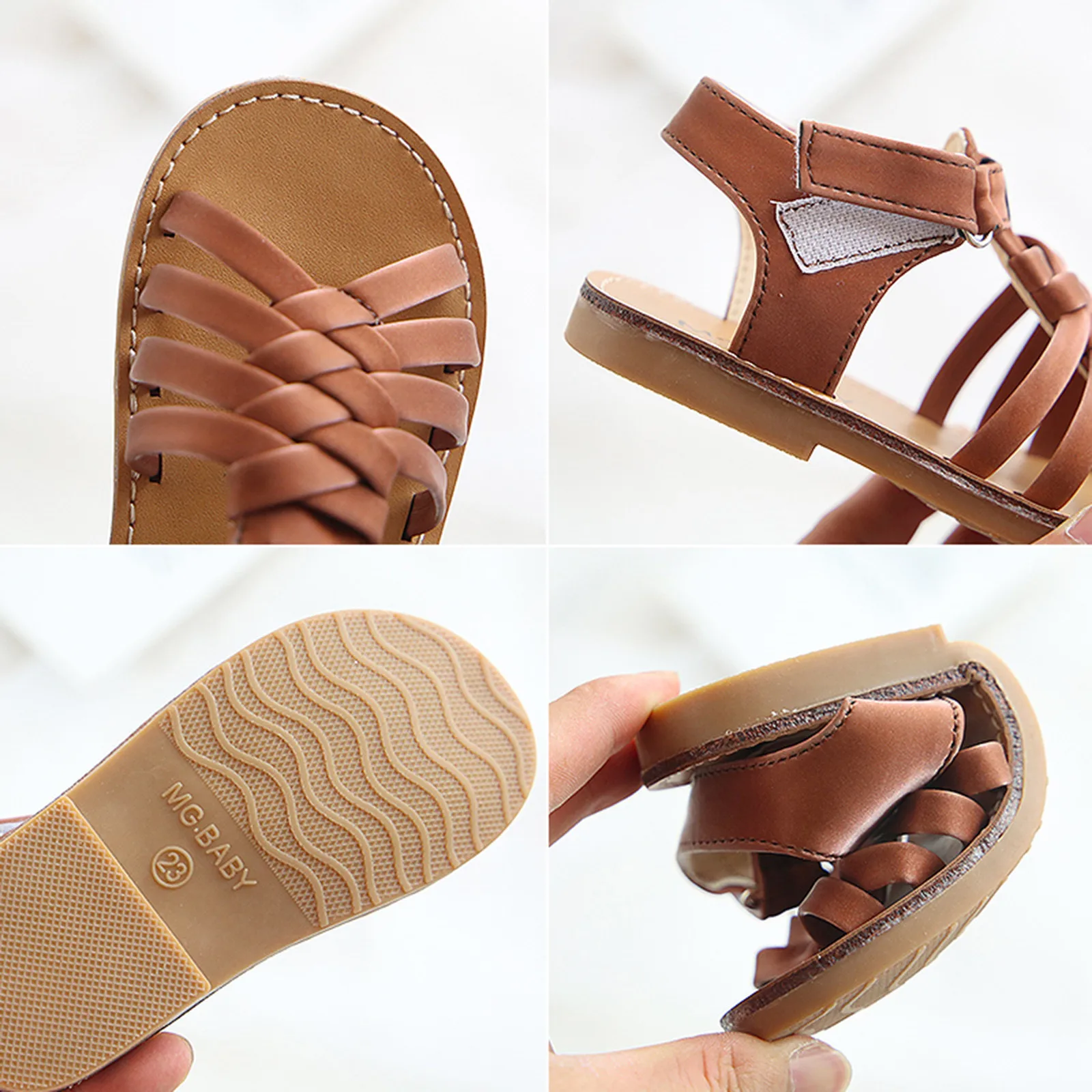 

Fashion Girl Beach Sandals Casual Crossed Strap Comfortable Soft Bottom Hook & Loop Beach Shoes For Kids Children Toddler Flats