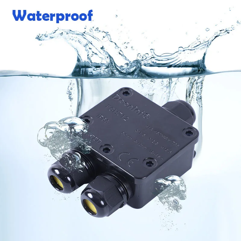 IP68 Waterproof Black Plastic Cable Wire Connector Gland Electrical 3-Cable Junction Box with Terminal | Обустройство дома