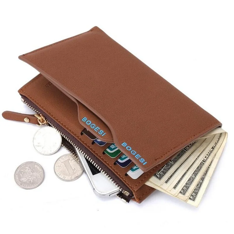 

Men's Leather Wallet With Zipper Man Purse Removable Credit Card Holder Coin Pockets For Male