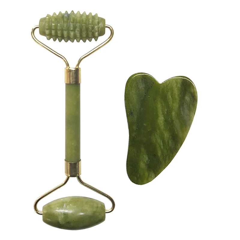 2 шт. натуральный нефритовый валик и темный нефрит камень Гуа Ша массаж набор