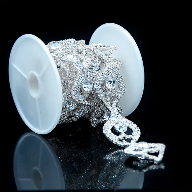 

5Yards Rhinestone Banding Trim Sewing Ribbon Tool Crystal Chain Silver Golden Craft Trim Sew On DIY Accessories