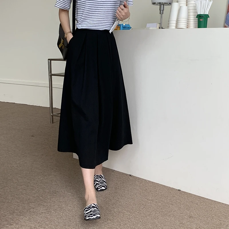 

Summer Korean New High-Waist Thin Solid Color Ladies A-Line Skirt 2021 Hot All-Match Casual Chic Fashion Gentle Skirt