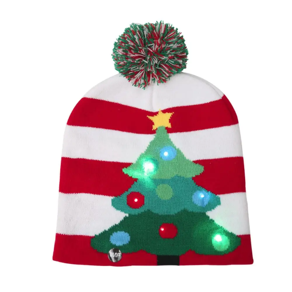 Рождественские вязаные мужские зимние шапочки светодиодный светильник