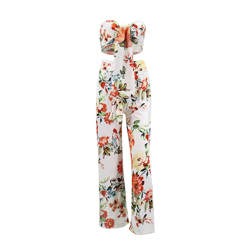 

Summer Fashion Women Sexy Print Sleeveless Strapless Top And Pants Two Piece Set Two Piece Outfits