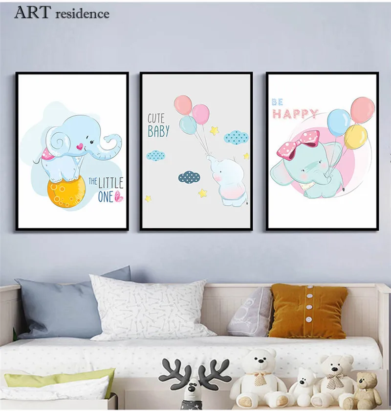 Милый Постер с изображением слона и воздушным шаром для дома картина маслом на