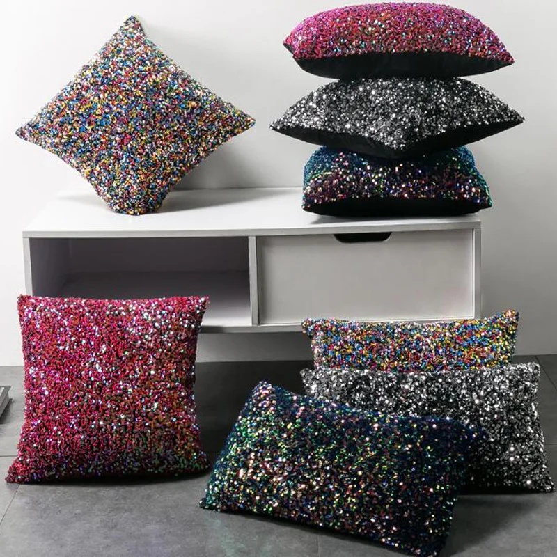 

1 Piece Fashion Sequins Embroidery Cushion Cover Decorative Throw Pillowcases Without Filler In Sofa Bed Car 45x45cm 17.7"x17.7"