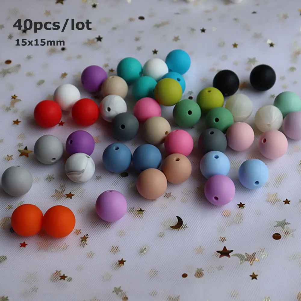 

40Pcs Perle Silicone Beads 15mm Round Siliconen Kralen Baby Accessories DIY Teething Toys Necklace Nordedor Nursing Loose Bead