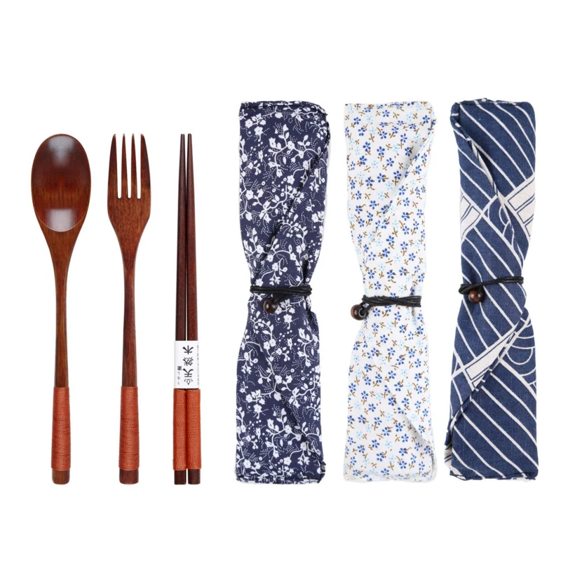 Портативный многоразовый деревянный дорожный бамбуковый столовый прибор CATHYLIN