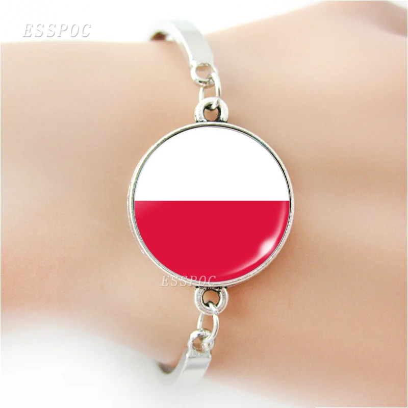 

Poland Flag Jewelry Set Polish Flag Glass Cabochon Stud Earrings / Bracelet / Crescent Moon Necklace Set Jewellery Set