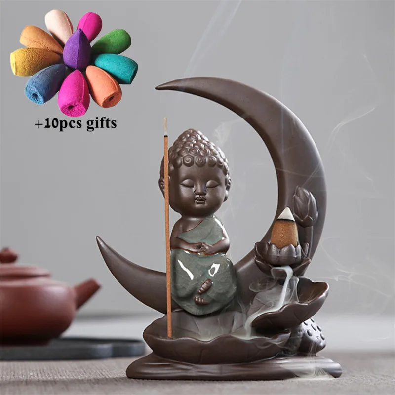 Фарфоровая курильница в виде Луны лотоса маленького Монка с фокусировкой дымом и