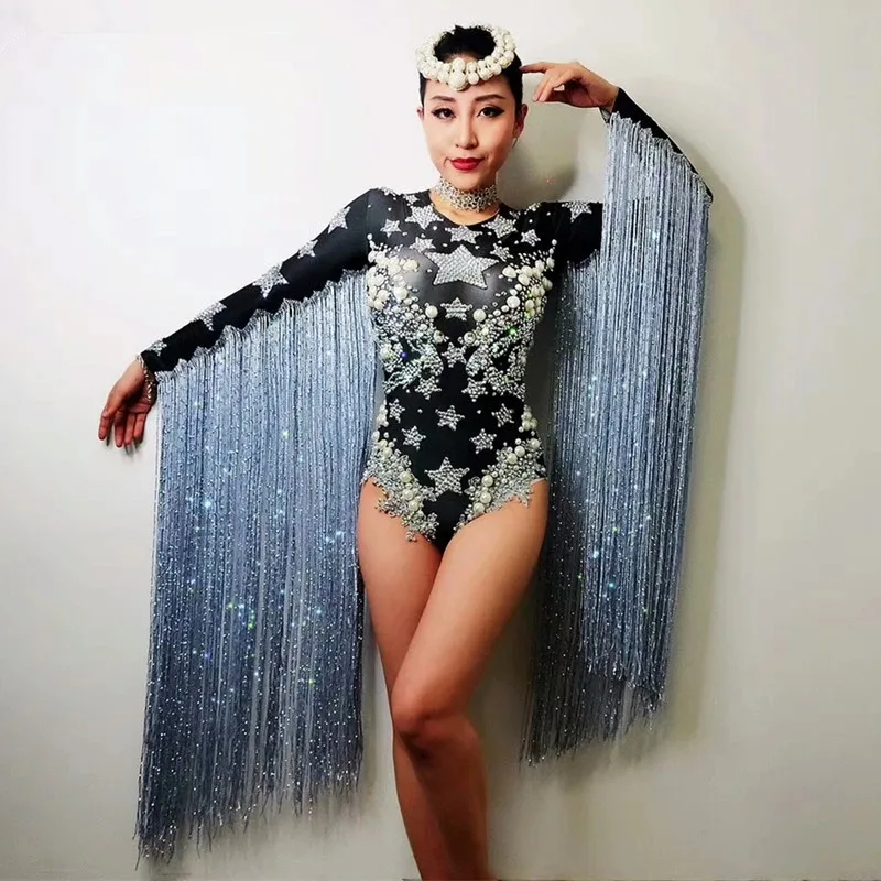 Певица танцовщица ночной клуб сценическая вечеринка бар боди с кисточками