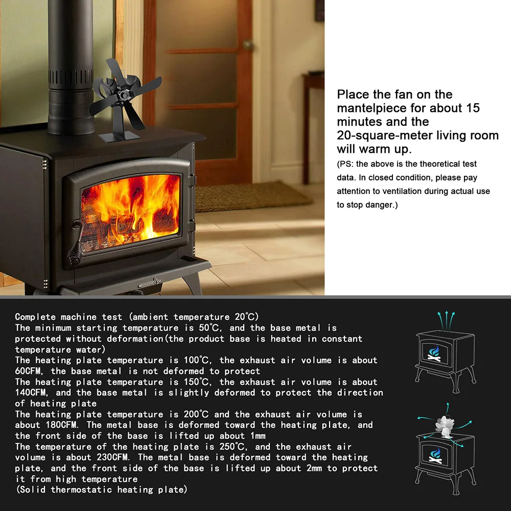 Hot 4 Blades Home Quiet Fireplace Fan Heating Furnace Heat Powered Wood Burner Eco Efficient Distribution Stove | Обустройство дома