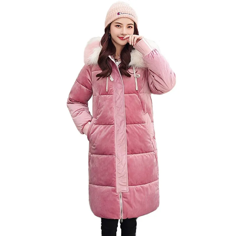 Новинка 2020 зимние парки Женская пуховая куртка из золотой бархатной ткани и