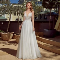robe de mariee sexy v neck tulle skirt wedding dress lace appliques sleeveless custom bridal gowns spring vestidos de novia