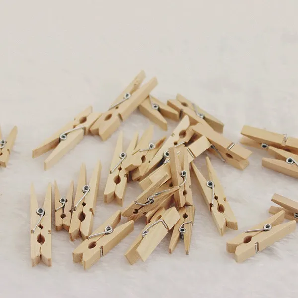 

50 PCS Very Small Mine Size 25mm Mini Natural Wooden Clips For Photo Clips Clothespin Craft Decoration Clips .