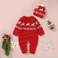 christmas baby rompers knit newborn boy jumpsuit outfit long sleeve infant girl clothing hat cute elks 2pcs xmas playsuit winter