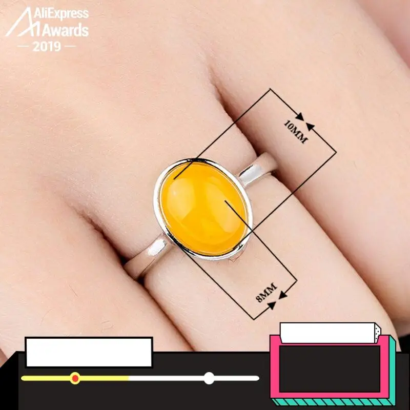 10*8mm 6.18 Sale S925 Sterling Silver Poland Amber Rings Exaggerated upper class lithuania Retro Handmade | Украшения и