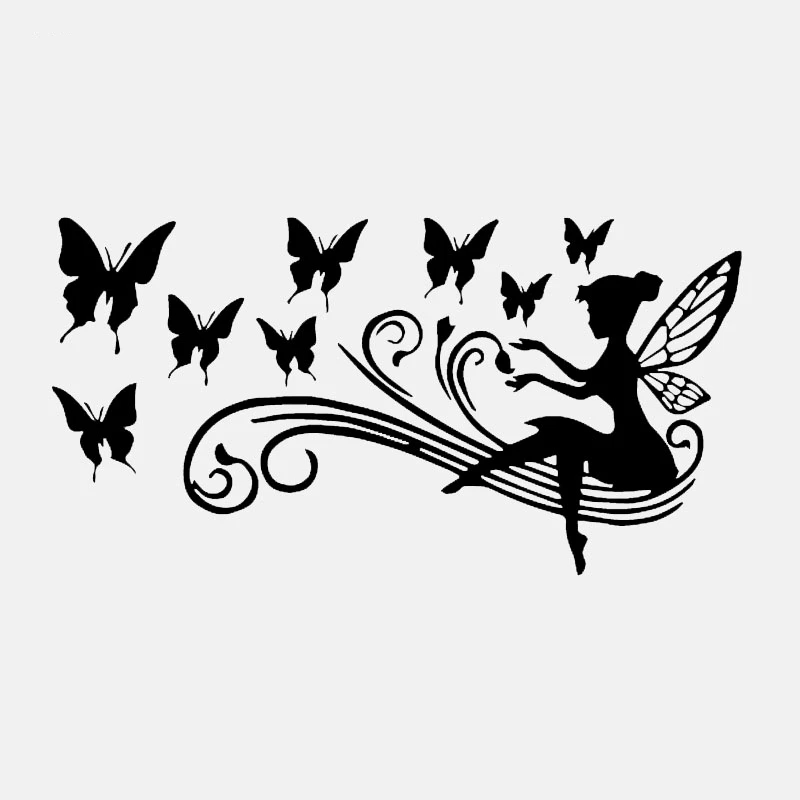 

17CM*9CM Fairy Butterfly KK Vinyl Car Decal Personalized Car Sticker Black/Silver