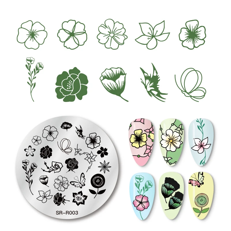 Штампованные пластины для ногтей 9 стилей цветы листья бабочки животные