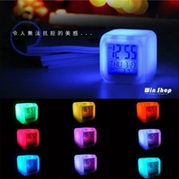 multifunction 7 color change led digital alarm clock with date alarm thermometer desktop table cube alarm clock night glowing