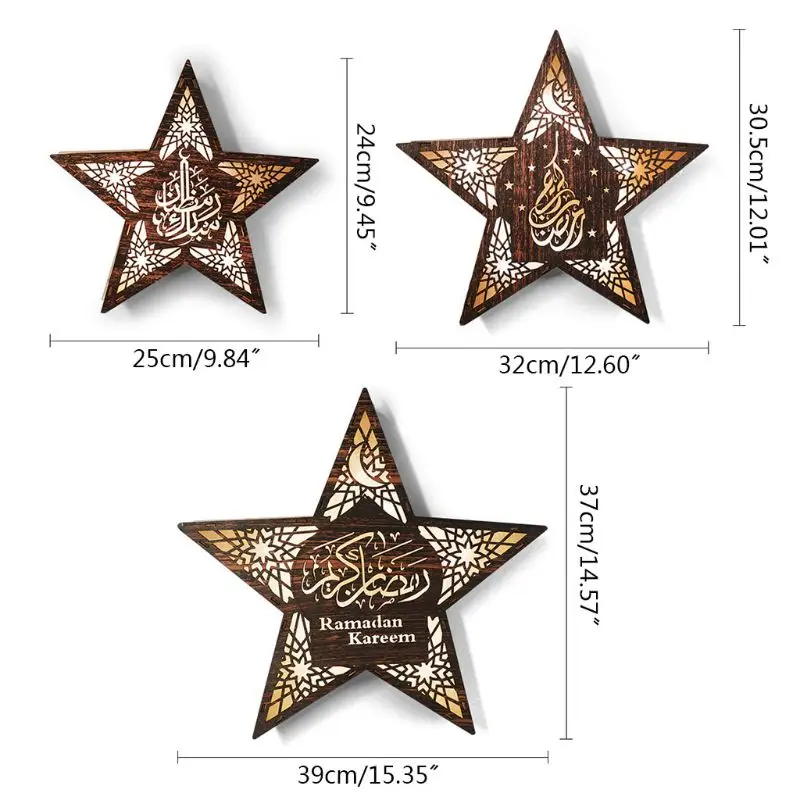 

Ramadan Festival LED Star Lights Wooden Wall Light Elegant Decoration Eid Home