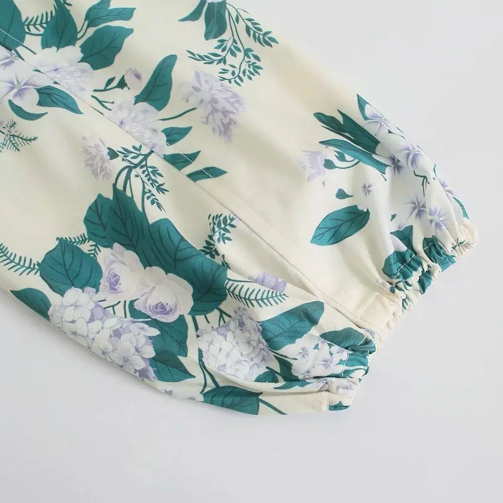 

XNWMNZ za Summer Floral Print Raglan Sleeve Women Rompers Button Front Pockets High Waist Playsuit Female Jumpsuit with Sashes