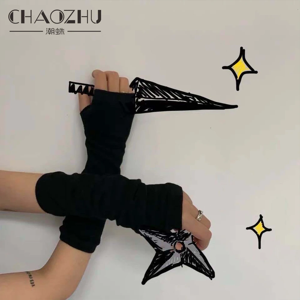 

CHAOZHU 2Pcs Arm Sleeves Warmers Fashion Sun UV Protection Hand Cover Cooling Ninja Diablo Style Black Mangas Para Brazo