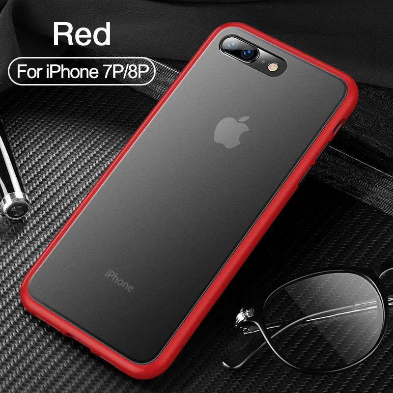 CAFELE чехол для телефона для iPhone 7, 8, 7 plus, 8 plus, PC, жесткая задняя крышка с силиконовым чехлом, чехол с мягкими краями, полупрозрачная задняя крышка для iPhone 7, 8 Plus - Цвет: For iphone7p 8p red