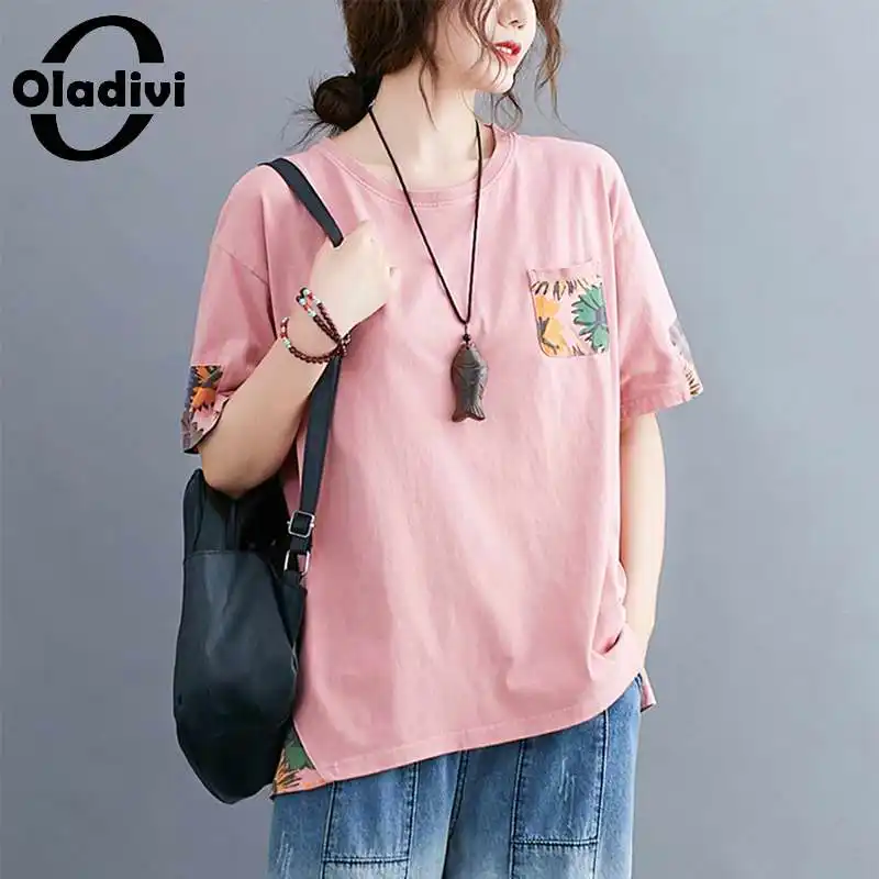 

Oladivi Oversize Oversized Women Clothing Fashion Print Casual Loose Tshirt Ladies Summer Tee Shirts Short Sleeve Top Tunic 5XL