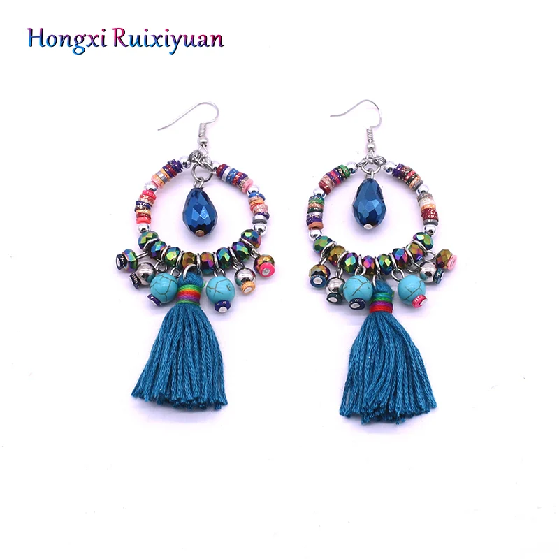 Новые богемные этнические висячие серьги с бусинами и кисточками для женщин модные ювелирные изделия